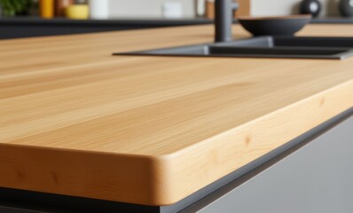 Modern wooden kitchen countertop detail