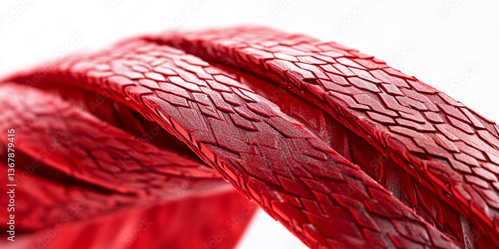 Poster close-up of red textured surface, resembling scales or intricate pattern, creating a dynamic and pow