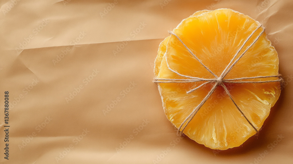 Poster Studio photo featuring dried pineapple slices neatly stacked and tied with rustic twine, placed on