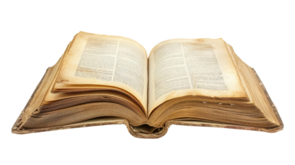 Open antique book showing text and transparent background