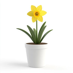 Fototapeta premium a cute cartoon daffodil flower in a white pot, isolated on a white background.