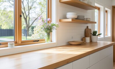 Bright modern kitchen with flowers
