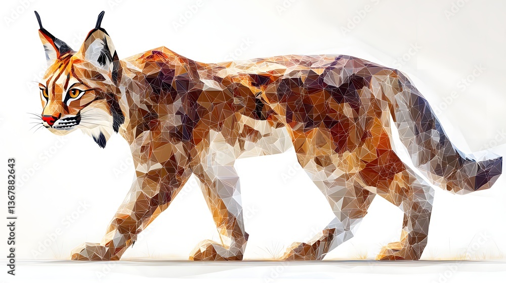Poster abstractly designed cat figure created using minimalist triangle shapes in a polygonal style artwork