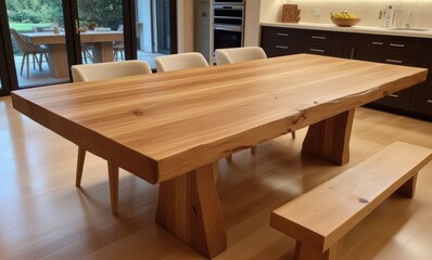 Elegant wooden table in modern kitchen