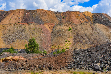 Slag heaps near the iron ore quarry. Mining industry