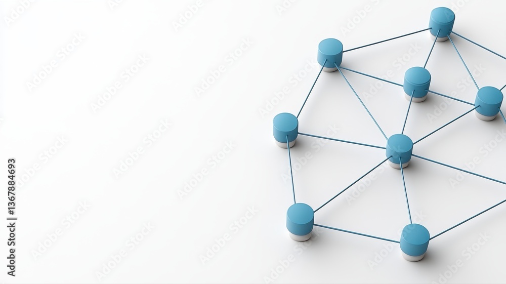 Poster blue nodes connected by lines on white background, representing a network structure.