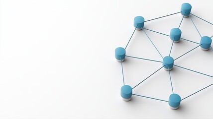 Blue nodes connected by lines on white background, representing a network structure.