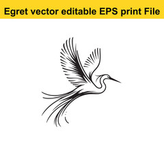 Vector Egret or Heron, standing and flyind