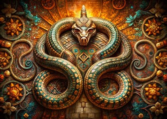 Mystical Snake Folk Wall Mural: Double Exposure Art, Fantasy Tribal Design