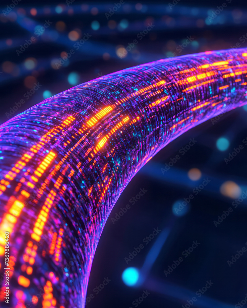 Poster a high-tech scene with glowing data cables connecting secure nodes, visually symbolizing