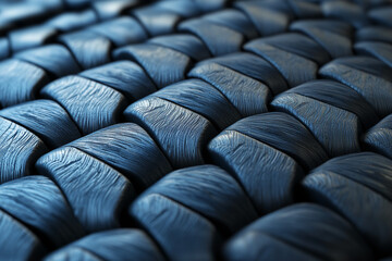 Fototapeta premium Close-up of dark-blue woven texture, showing a detailed, interwoven pattern, symbolizing strength, structure, and sophisticated design, ideal for background or design concept