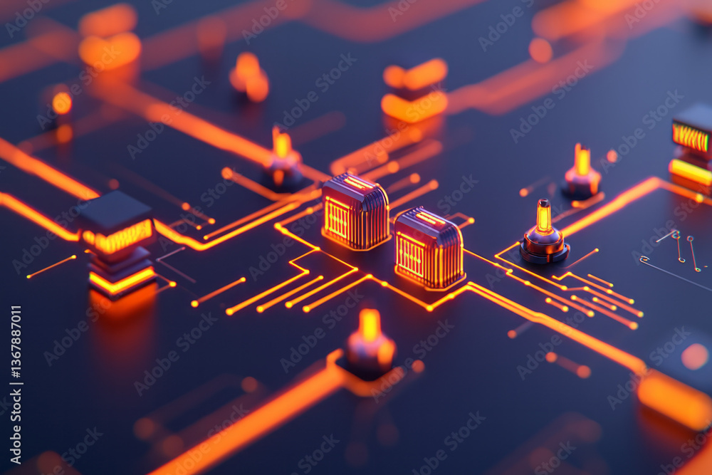 Poster 3d-rendered data pipes channeling content from a central source to various analytical modules,