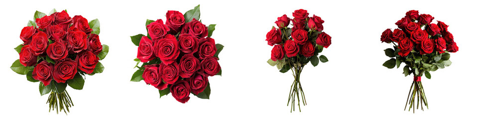 Obraz premium Lush full bouquets of stunning deep red roses with verdant foliage create a romantic elegant display