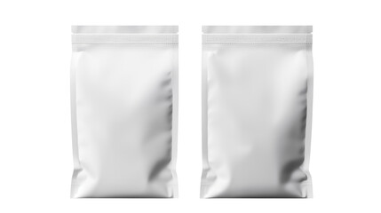 Two blank white stand up pouch mockup for food packaging product display design transparent background