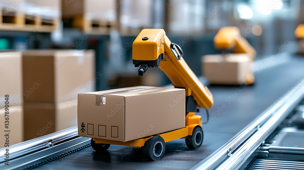 Poster automated package handling system warehouse industrial automation logistics close-up efficiency in s