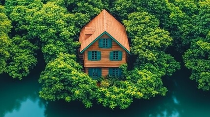 Obraz premium Charming cottage nestled in lush greenery