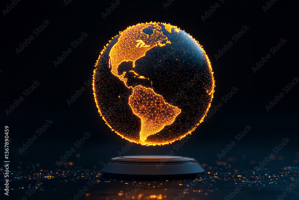 Aufkleber a radiant holographic globe made of golden code and connected ai nodes, representing global unity