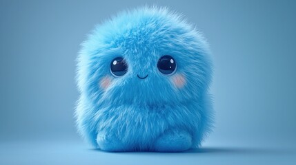 Fluffy blue creature, adorable, sitting