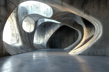 Empty dark abstract concrete room is showcased in a 3D-rendered stock photo.