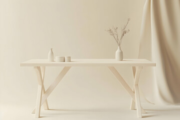 Pastel beige cream-colored studio table serves as an ideal backdrop for product displays.