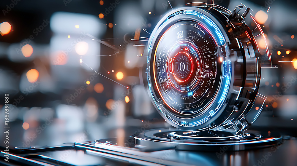 Poster futuristic technology interface digital workspace graphic design virtual environment close-up view i