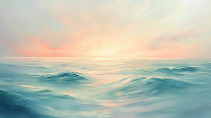 Obraz premium Ethereal abstract ocean painting with pastel waves and luminous horizon in soft artistic brushstrokes 