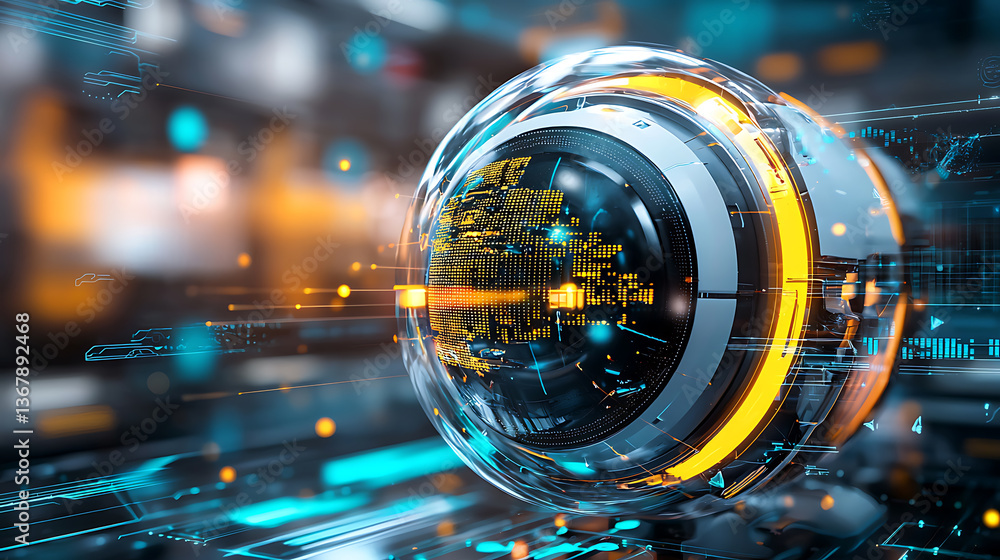 Poster futuristic 3d visualization of a digital sphere virtual space technology concept high-tech environme