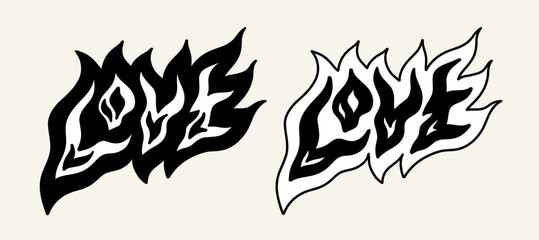Love Valentine's Day lettering inscription. Tattoo style trendy vector illustration.