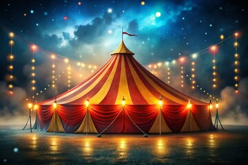 Night Circus Tent, Red Yellow Lights, Long Exposure Photography