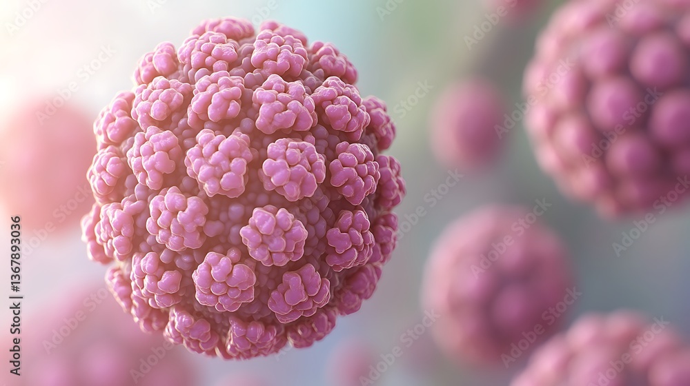 Poster digital rendering of a cluster of small pink spherical shapes