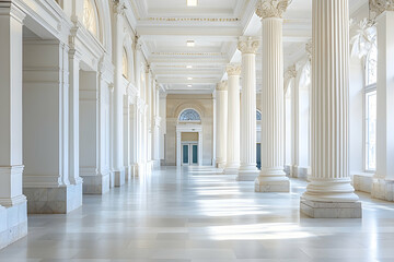 Bright, airy interior space adorned with columns creates a grand, sophisticated atmosphere.