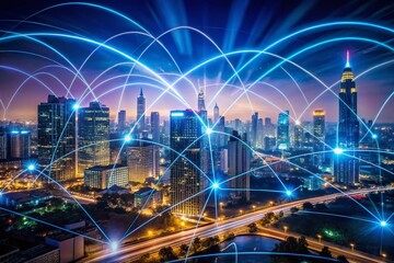 Fototapeta premium Night Cityscape: Real-time Data Streams & Cloud-Native Application Monitoring