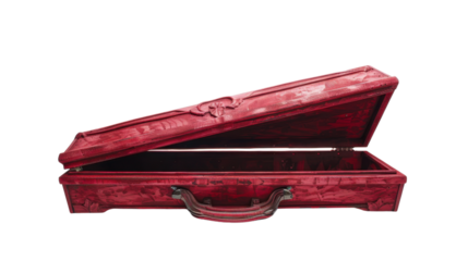 Red open empty suitcase with transparent background