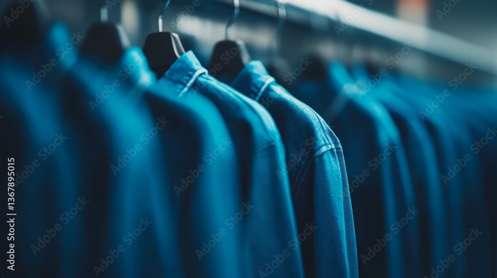 Aufkleber row of denim jackets displayed in a modern retail store with soft lighting enhancing the texture and