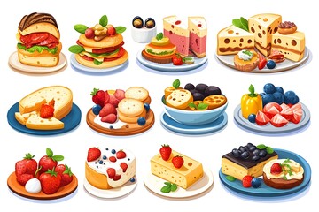 Various delicious food arrangements presented on plates in a close up view