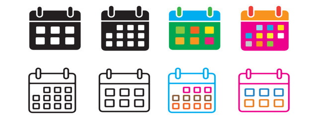 Calendar, clock, location. Editable stroke. Linear vector outline illustration. Eps 10