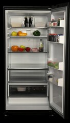 Organized Refrigerator Interior with Fresh Vegetables and Bottled Beverages Displayed