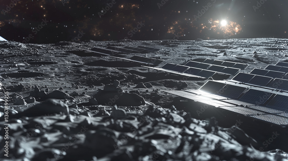 Aufkleber this excavation equipment is mining regolith on an asteroid with a distant star field.