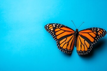 Fototapeta premium A beautiful butterfly with open wings on a blue background