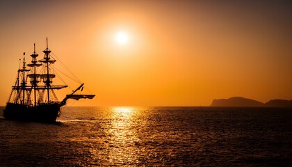 Obraz premium sailboat at sunset with copy space.