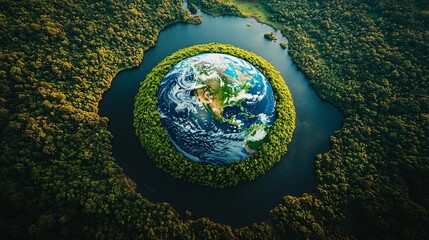Aerial View of an Earth Shaped Green Mosaic