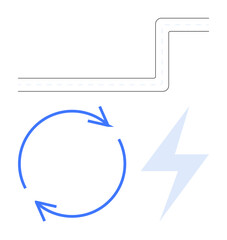 Circular arrows indicate cycle or continuity, lightning bolt suggests energy or electricity, and a curved road represents direction or change. Ideal for sustainability, energy, innovation, growth