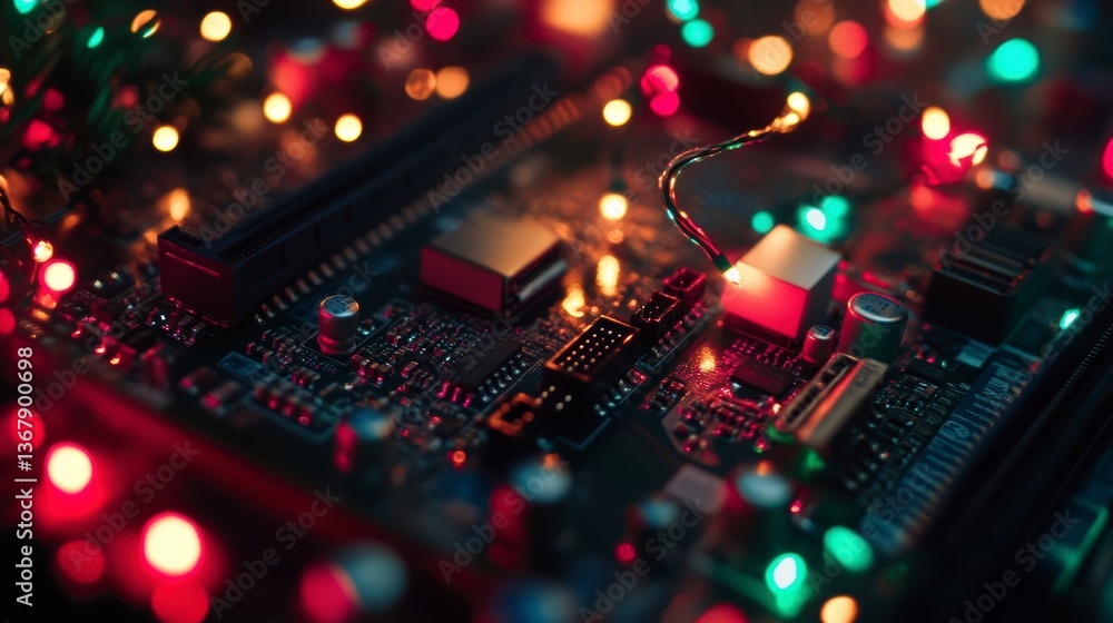 Aufkleber close-up of circuit board with colorful lights.