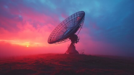 Radio telescope at sunset