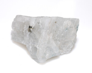 Natural Raw Moonstone Mineral Specimen with Translucent White and Blue Tones on White Background
