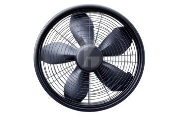 A sleek, black ceiling fan providing cool air and modern style with a minimalist design against a clean white background.