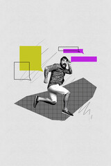 Composite art 3d creative image collage of happy guy run communication speech bubble dialogue...