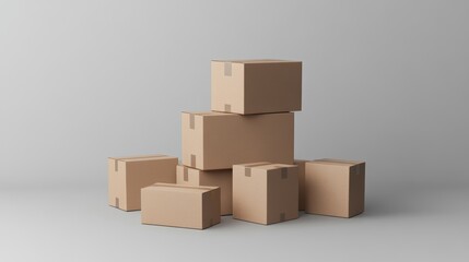 Fototapeta premium Cardboard boxes with a light beige color are great for storing belongings and giving gifts