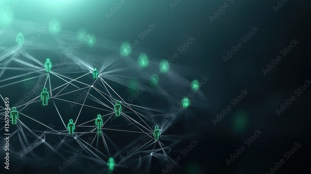 Aufkleber digital network connections forming a futuristic communication web on a dark background.