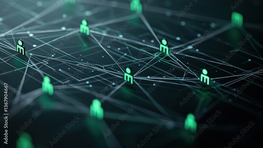 Poster digital network connecting icons symbolizing communication. abstract black background.